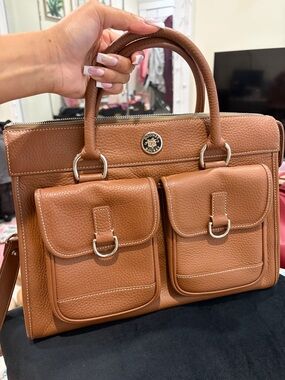 Vintage Dooney & Bourke Tan Pebbled Leather Satchel with Front Pockets